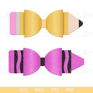 Lápiz Crayon Bow Bundle Svg, Lápiz Pinch Bow Svg, Plantilla de arco SVG, Diseños para Cricut, Leather Bow Topper, Back To School Svg, Cortar archivos