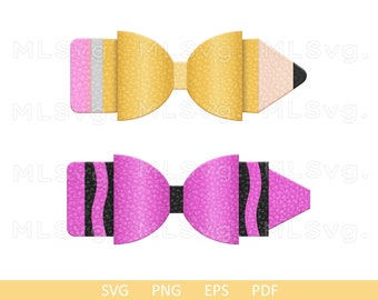 Pencil Crayon Bow Bundle Svg, Pencil Pinch Bow Svg, Bow Template SVG, Designs for Cricut, Leather Bow Topper, Back To School Svg, Cut files