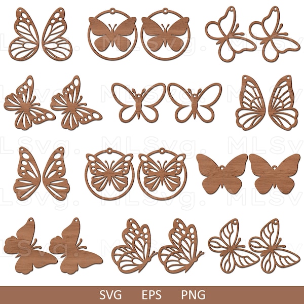 Butterfly Earrings SVG Bundle, Butterfly Wings SVG, Earrings Templates, Wood Butterfly Earrings SVG, Glowforge Svg, Cricut Leather Earring