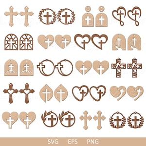 Boucle d'oreille croix chrétienne SVG, Boucle d'oreille en cuir et bois de Pâques SVG, Fichier découpé au laser, Lot de boucles d'oreilles croix, Boucles d'oreilles en cuir SVG, Glowforge SVG,