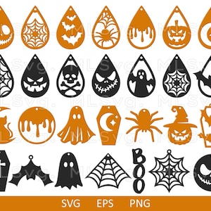 Orecchini di Halloween SVG, Gioielli di Halloween Svg, Orecchini in finta pelle SVG, Glowforge Svg, Orecchini in pelle Cricut, Orecchini a goccia Svg