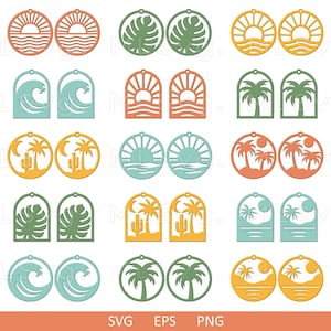 Summer Earrings SVG Bundle, Faux Leather Earrings SVG, Palm Tree Earrings SVG, Tropical Glowforge Svg, Cricut Earrings, Monstera Earrings