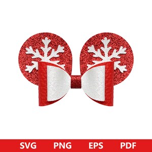 May include: Red glitter snowflake hair bow with a white bow in the centre.