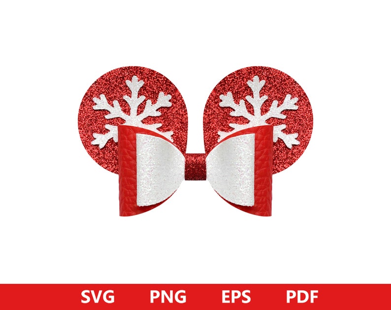 May include: Red glitter snowflake hair bow with a white bow in the centre.