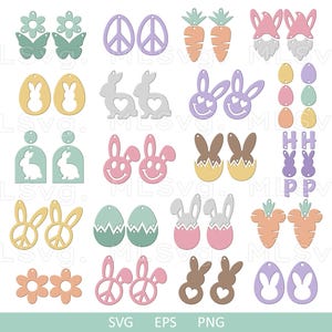 Boucles d’oreilles de Pâques mignonnes SVG, Bunny SVG, Modèles de boucles d’oreilles Svg, Boucles d’oreilles en faux cuir SVG, Glowforge Svg, Boucles d’oreilles en cuir Cricut, Oeuf de Pâques