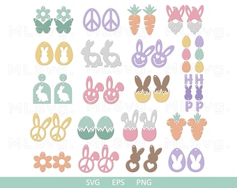 Cute Easter Earrings SVG, Bunny SVG, Earrings Templates Svg, Faux Leather Earrings SVG, Glowforge Svg, Cricut Leather Earrings, Easter Egg