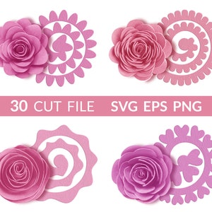 Rolled flower SVG, Rolled rose SVG, Rolled paper flowers SVG, template, Rolled flower bundle, foliage leaves svg file, rose svg eps png