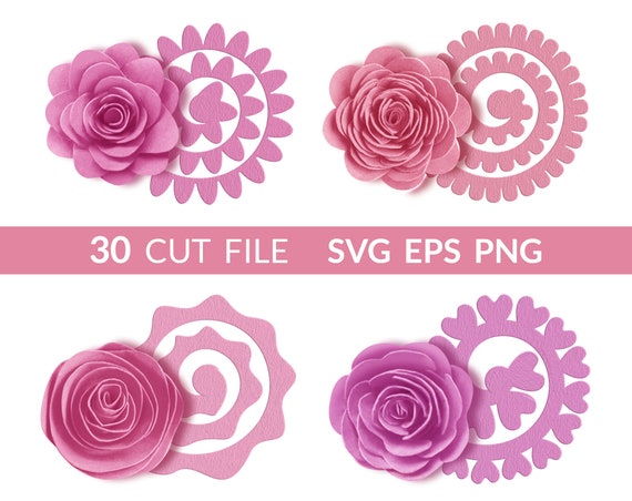 Rolled flower SVG, Rolled rose SVG, Rolled paper flowers SVG, template, Rolled flower bundle, foliage leaves svg file, rose svg eps png