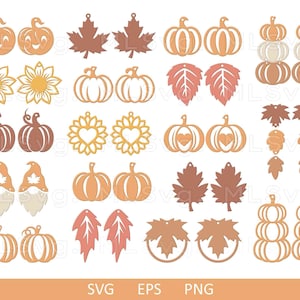 Pacchetto SVG orecchini autunnali, orecchini ornamenti autunnali SVG, orecchini in finta pelle SVG, Glowforge Svg, orecchini in pelle Cricut, file di taglio orecchini