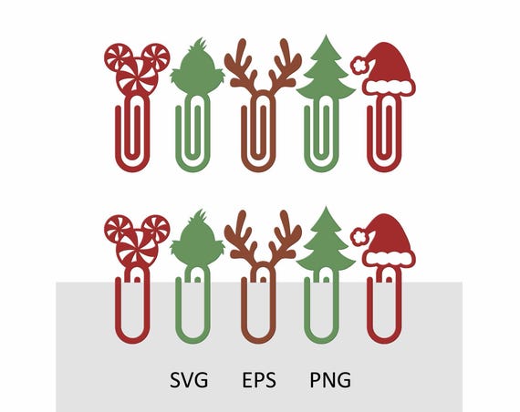 Christmas Bookmark SVG Bundle, Holiday Paperclip Svg, Büroklammer Christmas Svg, Reindeer Santa Tree Laser Cut File, Glowforge Holiday Svg