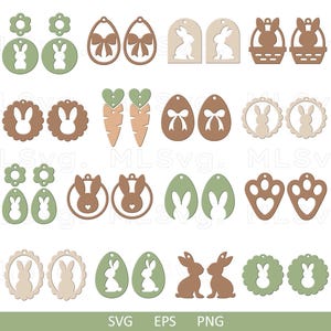 Boucles d'oreilles de Pâques mignonnes SVG, boucles d'oreilles de lapin SVG, modèles de boucles d'oreilles SVG, boucles d'oreilles en similicuir SVG, Glowforge SVG, boucles d'oreilles Cricut, œuf de Pâques