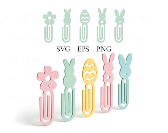 Easter Bookmark Svg Bundle, Bunny Paperclip Designs, Book Lover Laser Files, Scrap Buster SVG, Spring Day File, Büroklammer Svg