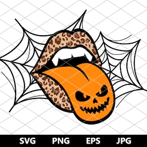 Kürbislippen SVG, Leopardenlippen, Sublimationsdesign, Kürbiszunge SVG, Vampirzunge, Geparden-Leopardenlippen, Halloween eps jpg