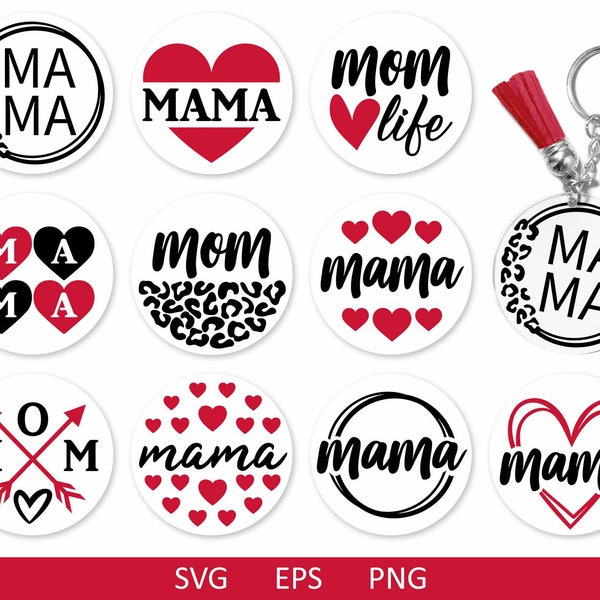 Mothers Day Keychain SVG, Keychain SVG stain, KeyRing Pattern SVG, Mom Life Svg, Mama Svg, Mom Keychain Svg, Round Keychain Svg Bundle