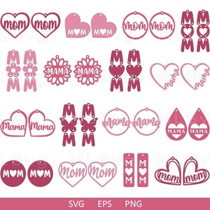Orecchini per la festa della mamma SVG, Amore Svg, Regalo mamma Svg, Orecchini d'amore Svg, Orecchini in finta pelle SVG, Orecchini in pelle Cricut, File di taglio orecchini