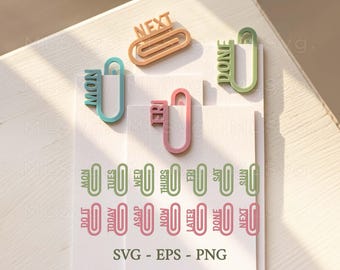 Paperclip Bookmark Svg Bundle, Days of the Week Paperclips, Book Lover Laser File, To Do, Planner Dividers, Büroklammer Svg, Glowforge xTool