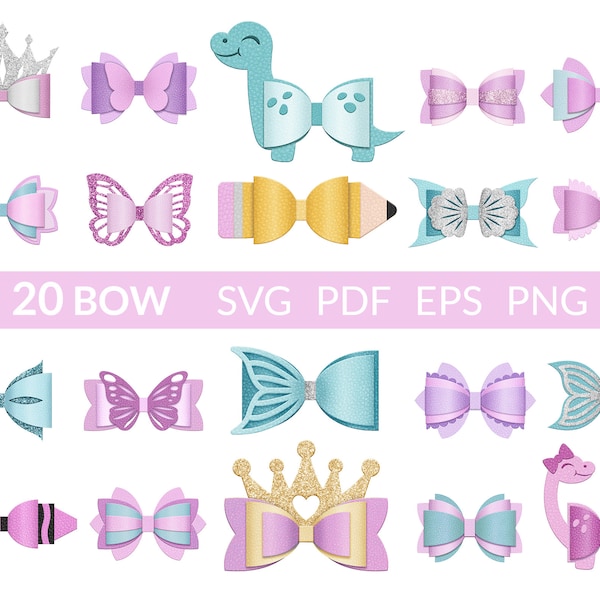 Bow Bundle SVG, Hair Bow Collection SVG, Mermaid Tail Svg, Hair Bow Template, Nœud papillon svg, Bow Svg, Hair Bow Silhouette, Cricut Cut Files