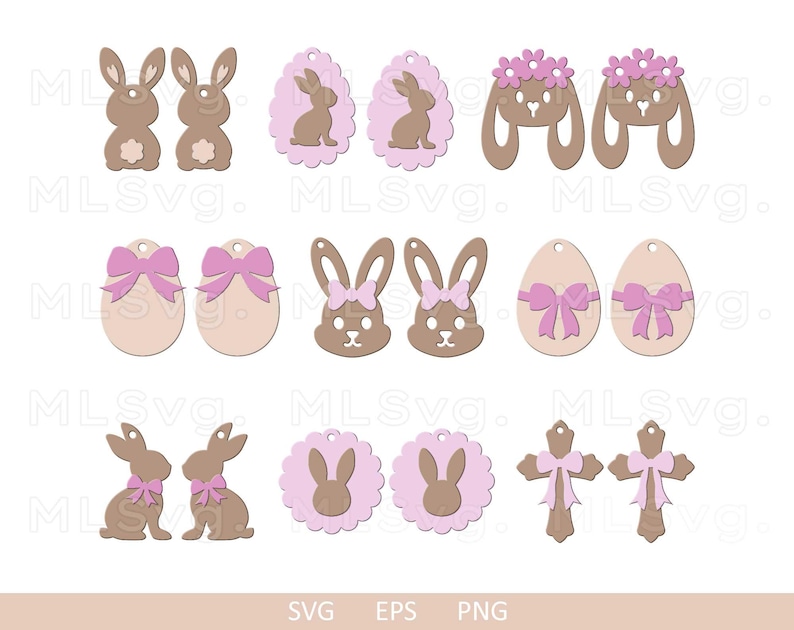 May include: A set of 10 digital cut files featuring Easter-themed designs. The designs include bunnies, eggs, bows, and crosses. The files are perfect for crafting projects such as scrapbooking, card making, and home decor.