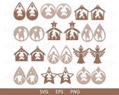 Nativity Earrings Bundle SVG, Christmas Earrings Svg, Nativity Scene Svg, Faux Leather Earrings Svg, Laser Cut Svg, Religious Svg