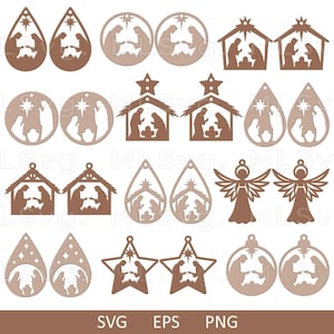 Nativity Earrings Bundle SVG, Christmas Earrings Svg, Nativity Scene Svg, Faux Leather Earrings Svg, Laser Cut Svg, Religious Svg