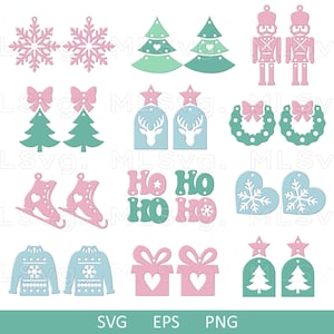Brincos de Natal fofos SVG, pacote de brincos SVG, arquivo de corte de Natal, brincos de couro sintético, arquivo para Cricut, Glowforge Svg, enfeites de Natal