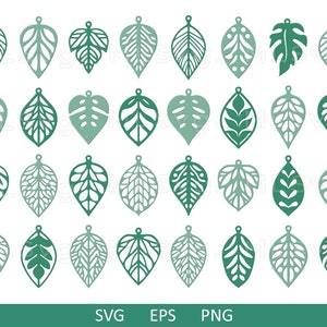 32 Leaf Orecchini Bundle SVG, Orecchini a goccia, Orecchini in finta pelle Svg, Glowforge Svg, Orecchini in pelle Cricut, File di taglio dell'orecchino