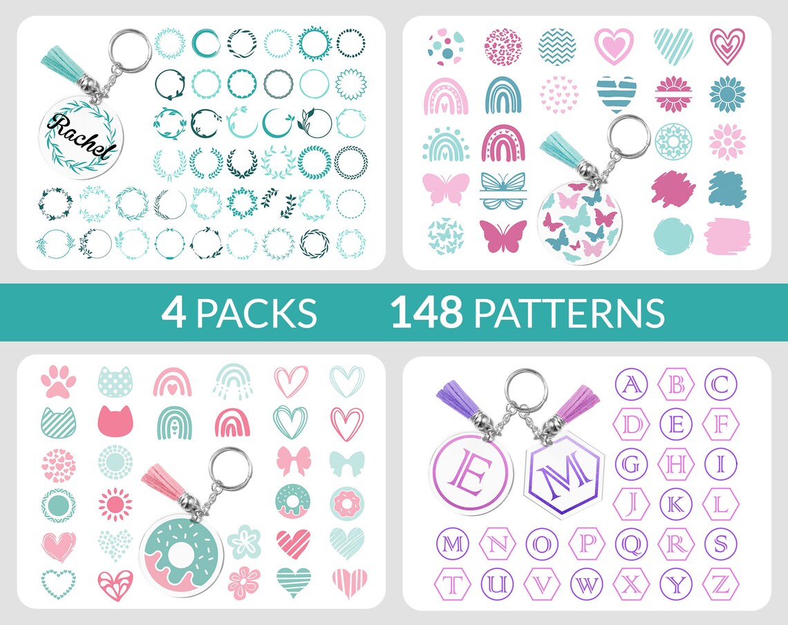 Download Keychain SVG Bundle keychain patterns svg keyring svg | Etsy