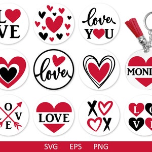 Valentines Day Keychain SVG, Keychain SVG Bundle, KeyRing Pattern SVG, Love Svg, Valentines Day Svg, Heart Svg, Round Keychain Svg Bundle