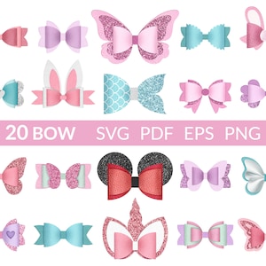 Bow Bundle SVG, Bow Collection SVG, Bow Template, Hair Bow Template, Bow tie svg, Felt Bow SVG, Hair Bow Silhouette, Cricut Cut Files, pdf