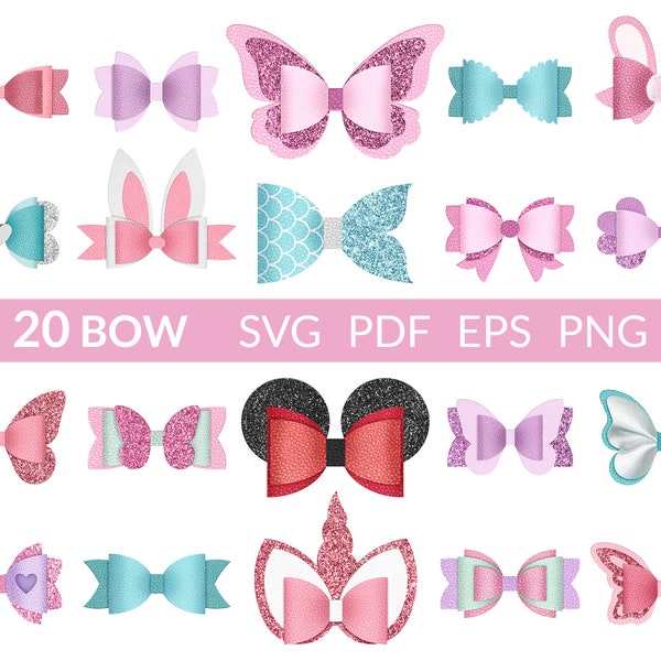 Bow Bundle SVG, Bow Collection SVG, Bow Template, Hair Bow Template, Nœud papillon svg, Felt Bow SVG, Hair Bow Silhouette, Cricut Cut Files, pdf