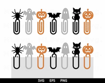 Halloween Bookmark SVG Bundle, Pumpkin Bookmark Svg, Spooky Bookmark laser file, Halloween Laser Bookmark Svg, Büroklammer, Bat, Ghost Svg