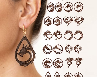 Dragon Earrings SVG Bundle, Dragon SVG, Earrings Templates, Wood Dragon Earrings SVG, Glowforge Svg, Wood Laser Cut, Cricut Leather Earring