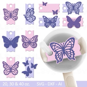 Papillon Stanley Topper SVG, Printemps Svg, Stanley Topper Svg, Coupe Stanley 20/30/40oz, Fichier coupé Glowforge, Glowforge Svg, Plaque signalétique Stanley