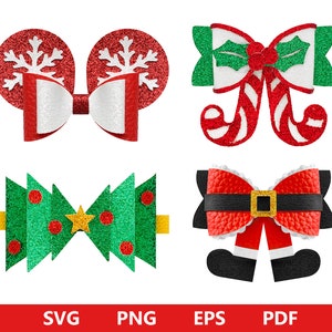 Christmas Bow Bundle SVG, Weihnachtsdesigns für Cricut, Santa Gürtel Schleife SVG, Lebkuchenschleife Svg, Candy Cane Bow Svg, Rentier Bow Svg, eps