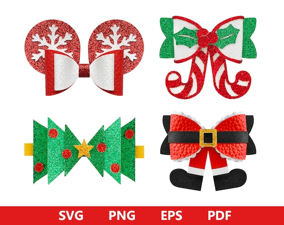 Christmas Bow Bundle SVG, Christmas Designs for Cricut, Santa Belt Bow SVG, Gingerbread Bow Svg, Candy Cane Bow Svg, Reindeer Bow Svg, eps