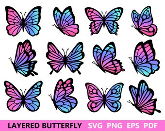 3 Butterfly Colorful Design Collection SVG Supports SVG, DXF, EPs, Png - Layered and Grouped by Colors !