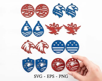 USA 4th of July Earrings Svg, USA Earring Svg, Earrings Templates Svg, Laser Cut Earrings Svg, Glowforge Svg, USA 250th Anniversary Earrings