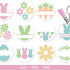 Portachiavi di Pasqua SVG, Pacchetto Portachiavi SVG, Modello portachiavi SVG, Bunny Svg, Svg di Pasqua, Uova dipinte svg, Pacchetto svg portachiavi rotondo