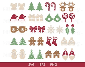 Cute Christmas Earrings SVG Bundle, Earrings SVG, Xmas Cut File, Faux Leather Earrings, File For Cricut, Glowforge Svg, Christmas Ornaments