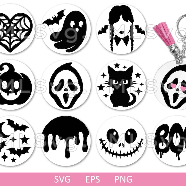 Scary Halloween Keychain Svg Bundle, Halloween SVG, Key Ring Pattern SVG, Scary Movie Svg, Ghost Svg, Halloween Vector, Horror Keychain Svg