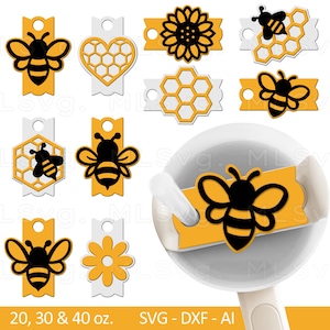Bee Tumbler Cup Topper Svg, Bee Svg, Stanley Topper Svg, Honingraat Topper Svg, Lente Svg, Glowforge Svg, Stanley Naam Plaat Svg dxf