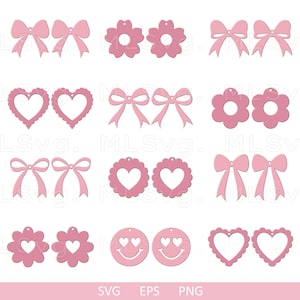 Pendientes de arco SVG, Pendiente de arco coqueta svg, Arco svg, Pendientes de corazón svg, Pendientes de cuero sintético SVG, Pendiente de cuero cricut, Archivo de corte de pendiente