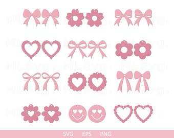 Oorbellen met strik SVG, Coquette oorbellen met strik SVG, oorbellen met strik SVG, oorbellen met hart SVG, oorbellen van imitatieleer SVG, Cricut leren oorbellen, oorbellen snijbestand