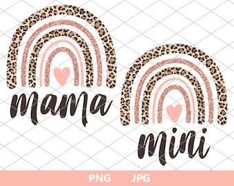 Mama Mini Leopard rainbow PNG, Mother's Day png, Leopard rainbow jpg, cheetah rainbow jpg, rainbow png, family t-shirt, mother daughter jpg