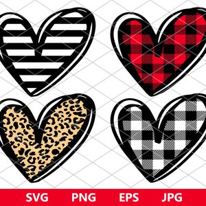 Buffalo plaid heart svg, Hand Drawn Heart svg, heart bundle svg, love svg, leopard heart svg, cheetah heart svg, cricut, svg, png, jpg, eps