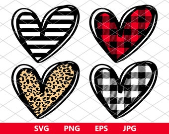 Buffalo plaid heart svg, Hand Drawn Heart svg, heart bundle svg, love svg, leopard heart svg, cheetah heart svg, cricut, svg, png, jpg, eps