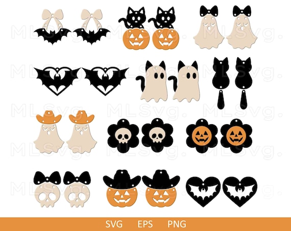 Cute Halloween Earrings SVG, Cute Ghost Svg, Cute Halloween Ornaments, Halloween Jewelry Svg, Faux Leather Earrings SVG, Glowforge Svg File