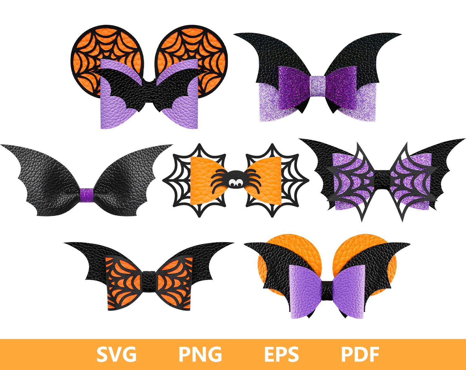 Halloween Bow Bundle SVG Bat Bow Template SVG Spiderweb Bow - Etsy