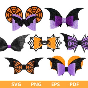 Pacchetto fiocco di Halloween SVG, modello fiocco di pipistrello SVG, fiocco di ragnatela SVG, fiocchi in formato Svg di Halloween Cricut, modello fiocco per capelli, file di taglio Cricut, pdf, eps