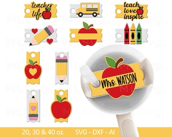 Teacher Tumbler Topper SVG, Pencil Name Plate, Stanley Topper Svg 40oz 30oz 20oz, Glowforge Cut File, Apple Tag Svg, Stanley Name Plate Svg